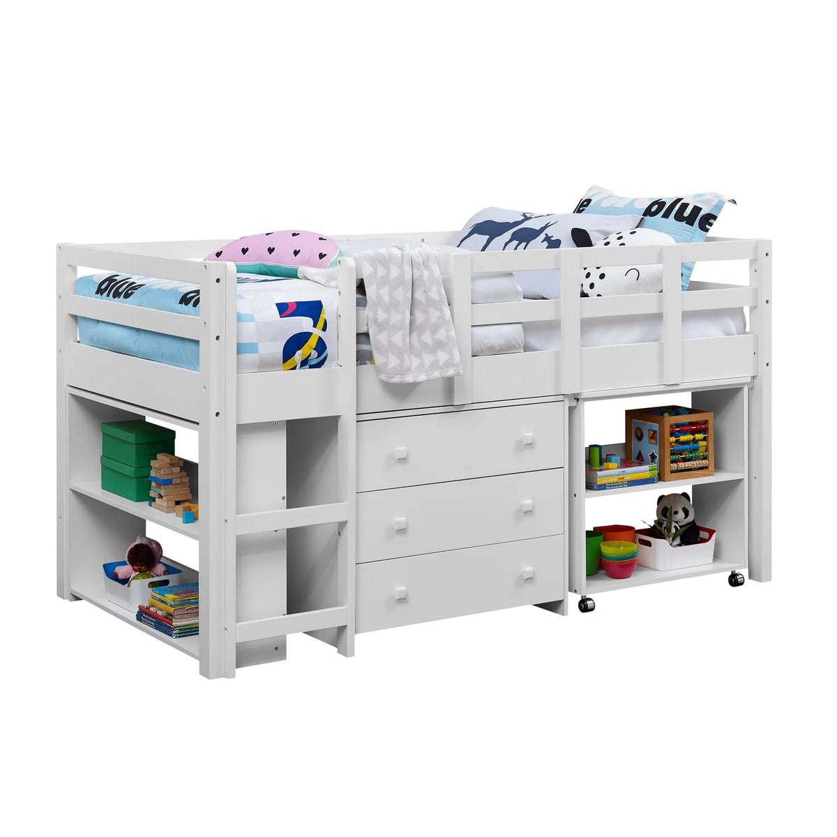 Twin Low Loft Bed with Desk, White E32561