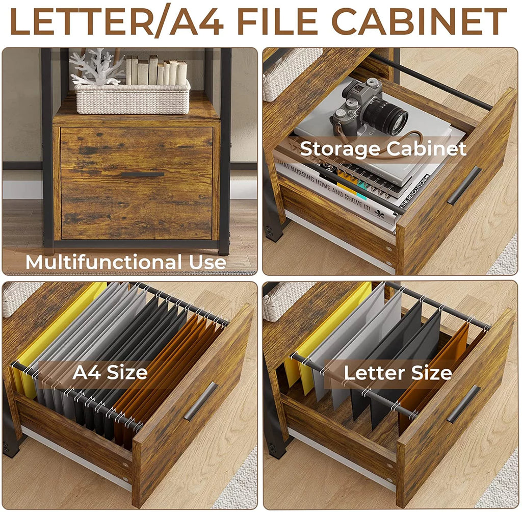 Brown Computer Desk with File Drawer and USB Port U35318
