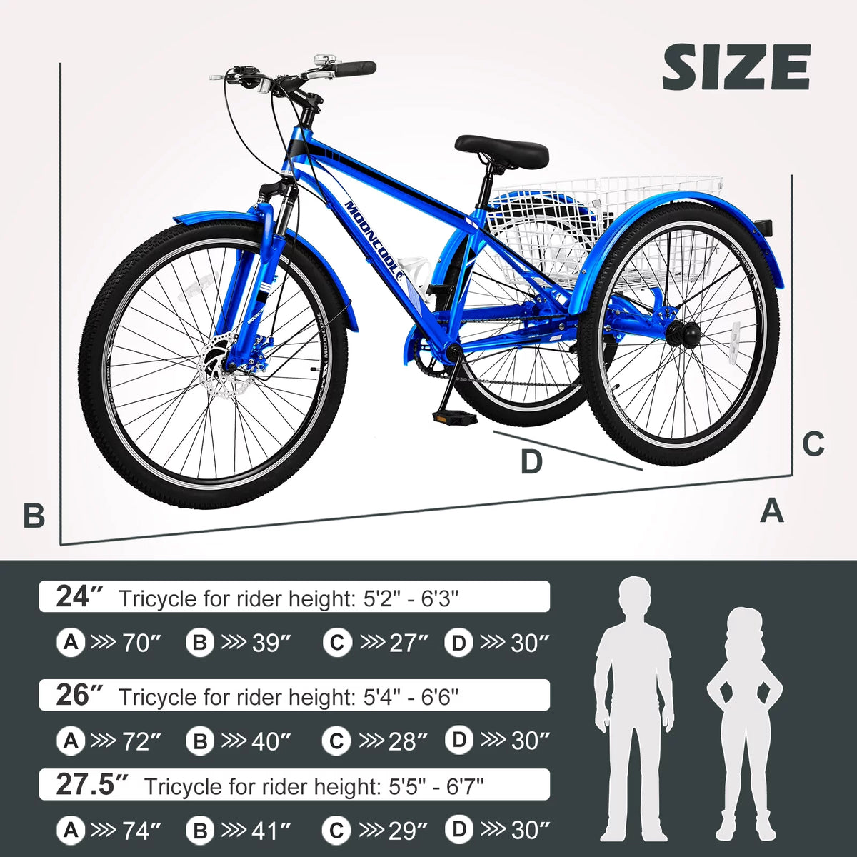 Blue 7 Speed Adult Tricycle with Shopping Basket Y855