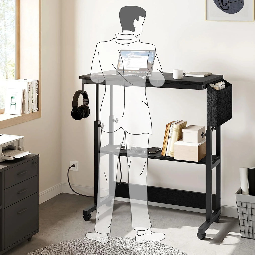 Black Adjustable Standing Desk with Wheels J46144