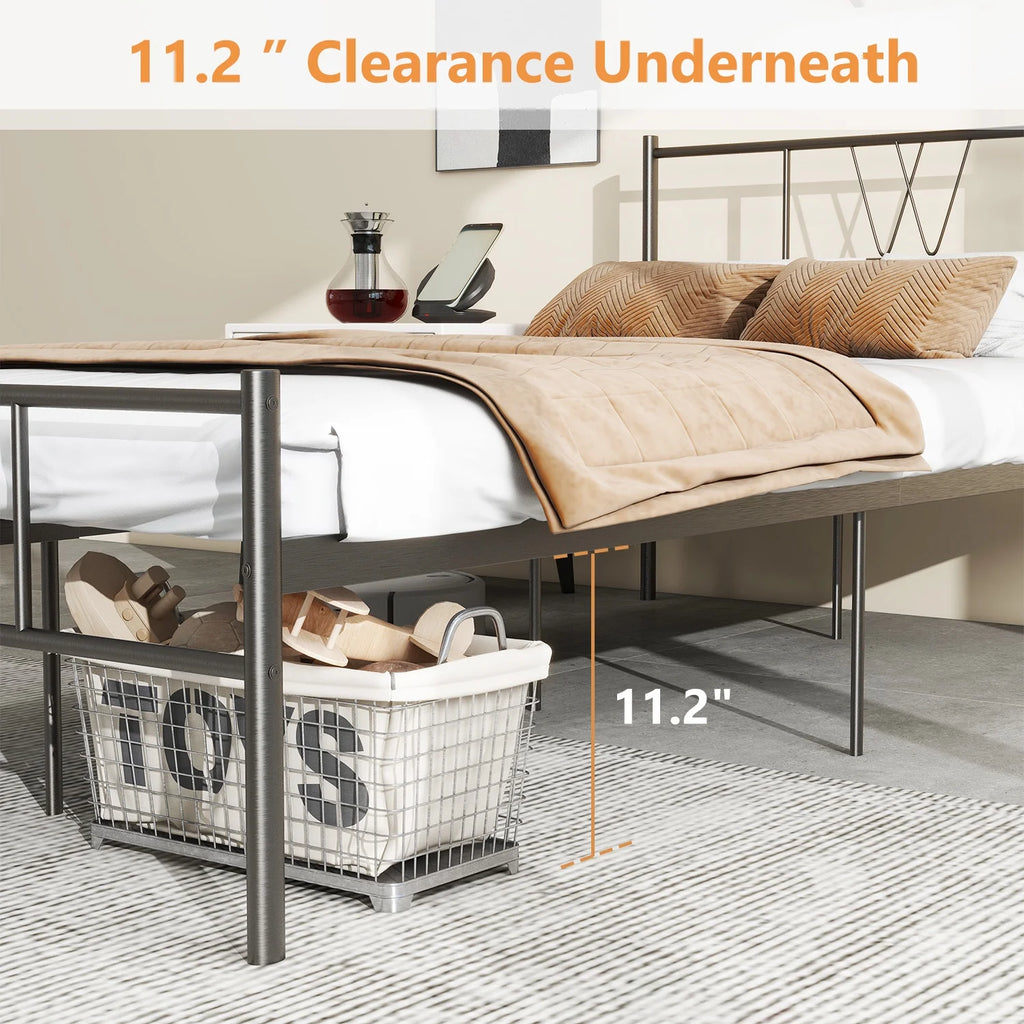 Twin Size Metal Platform Bed Frame with Headboard and Footboard P96788