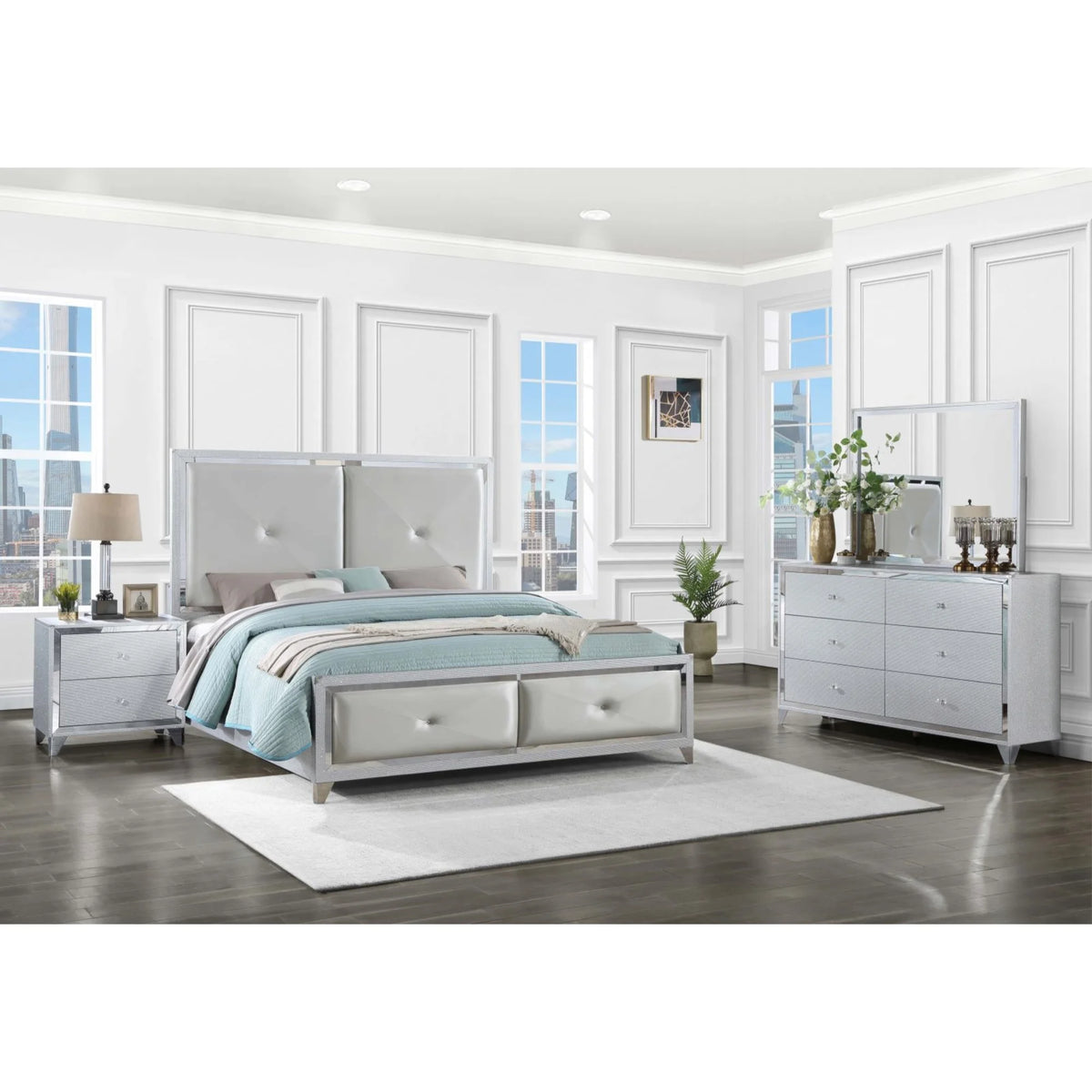 4-piece Modern Wood Tufted Eastern King Bedroom Set A837944
