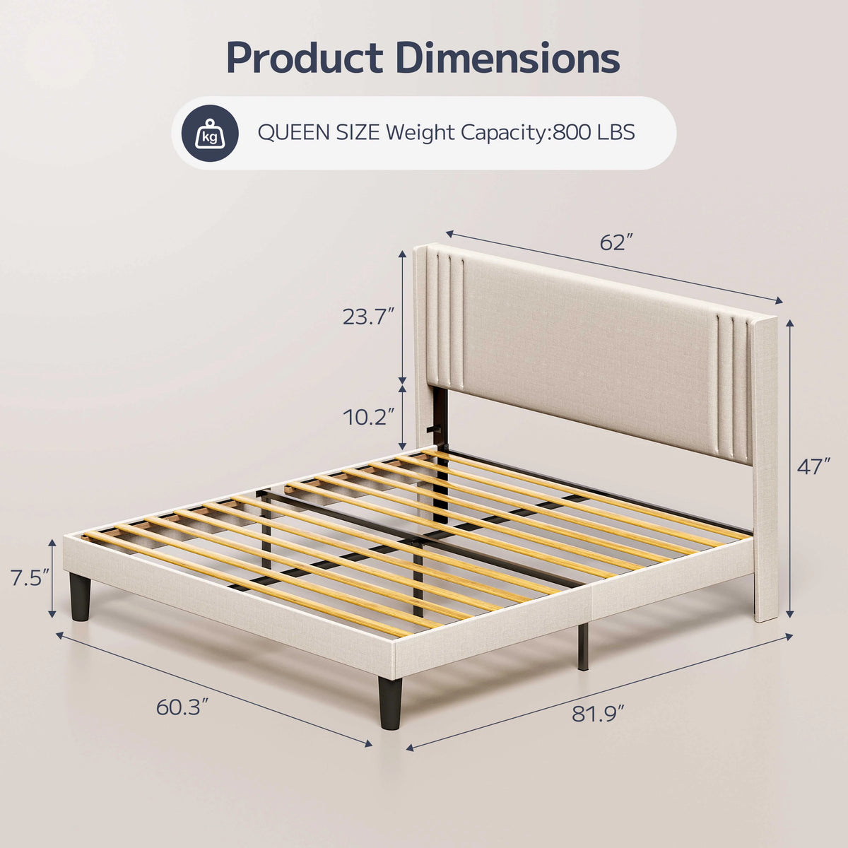 Queen Size Bed Frame with Wingback Headboard Q656