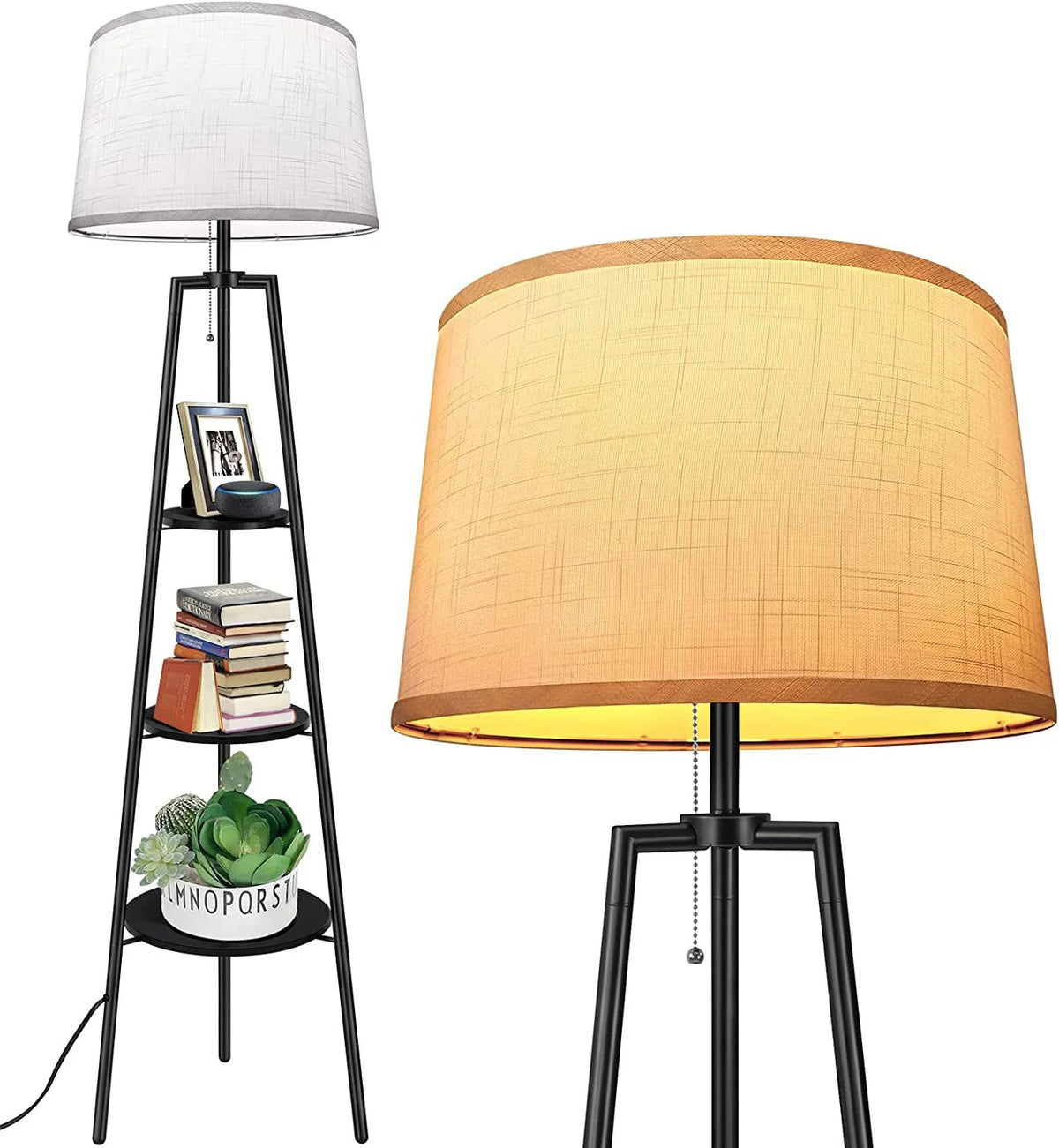 Black Tripod Floor Lamp with Shelves R4678
