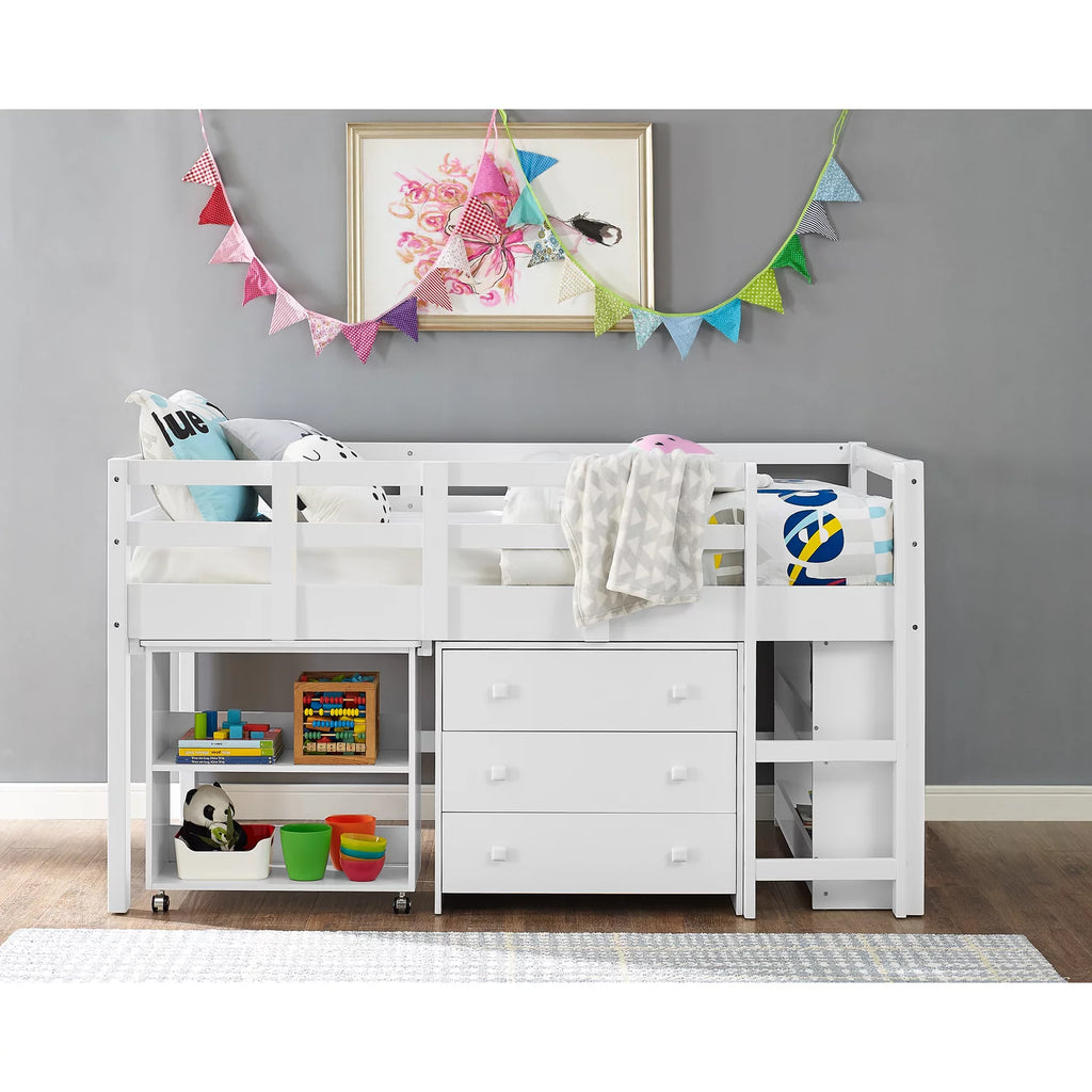 Twin Low Loft Bed with Desk, White E32561