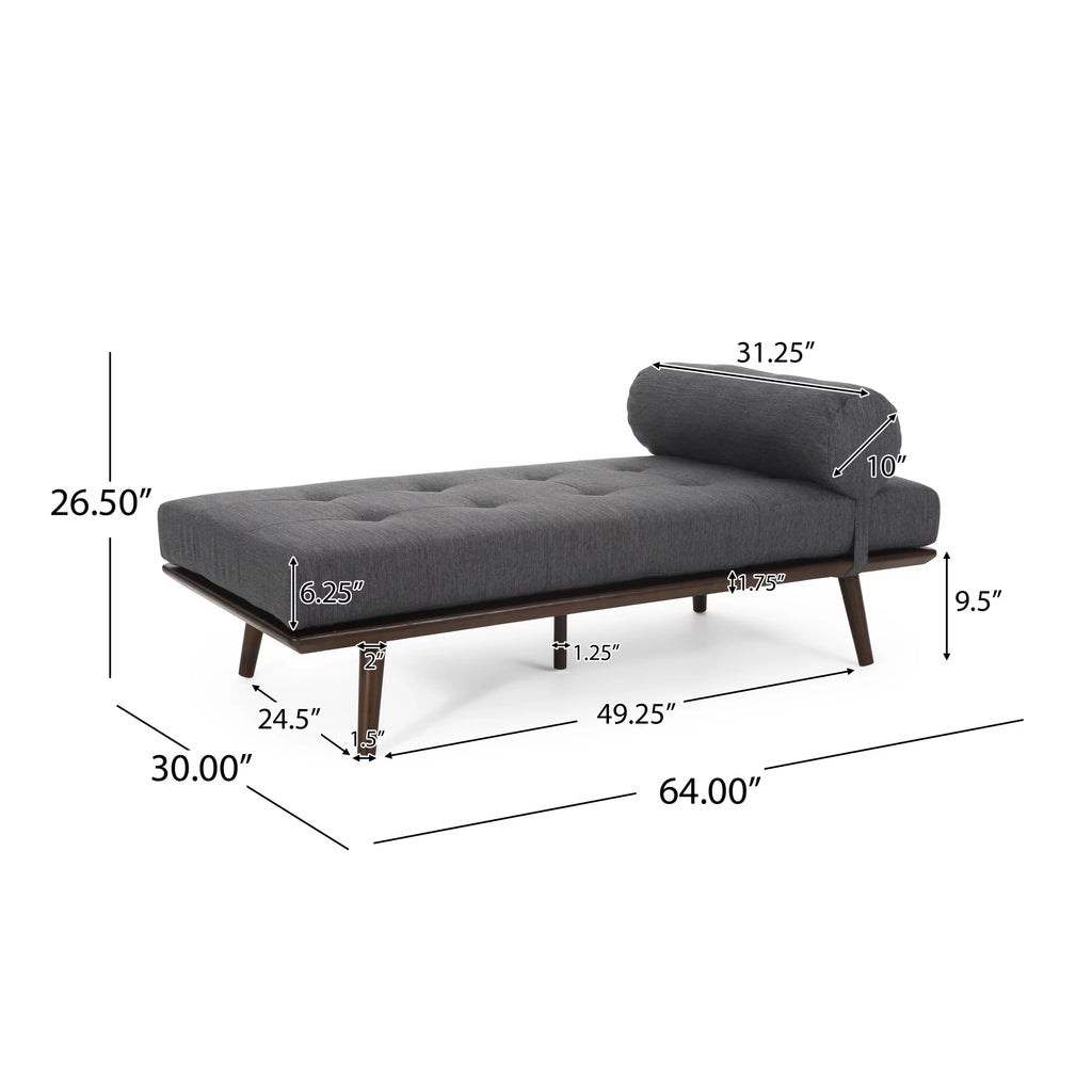 Charcoal Fabric Tufted Chaise Lounge with Bolster Pillow N570