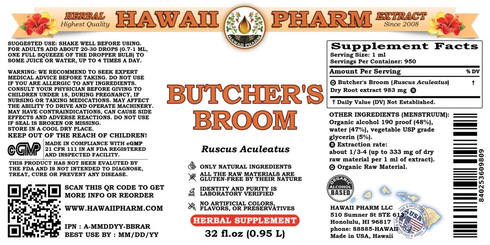 Butcher's Broom Dry Root Liquid Extract 32 Fl.Oz V740487