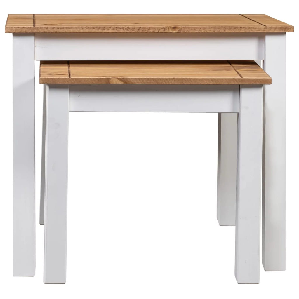 White 2 pcs Solid Pine Wood Nesting Tables A7288