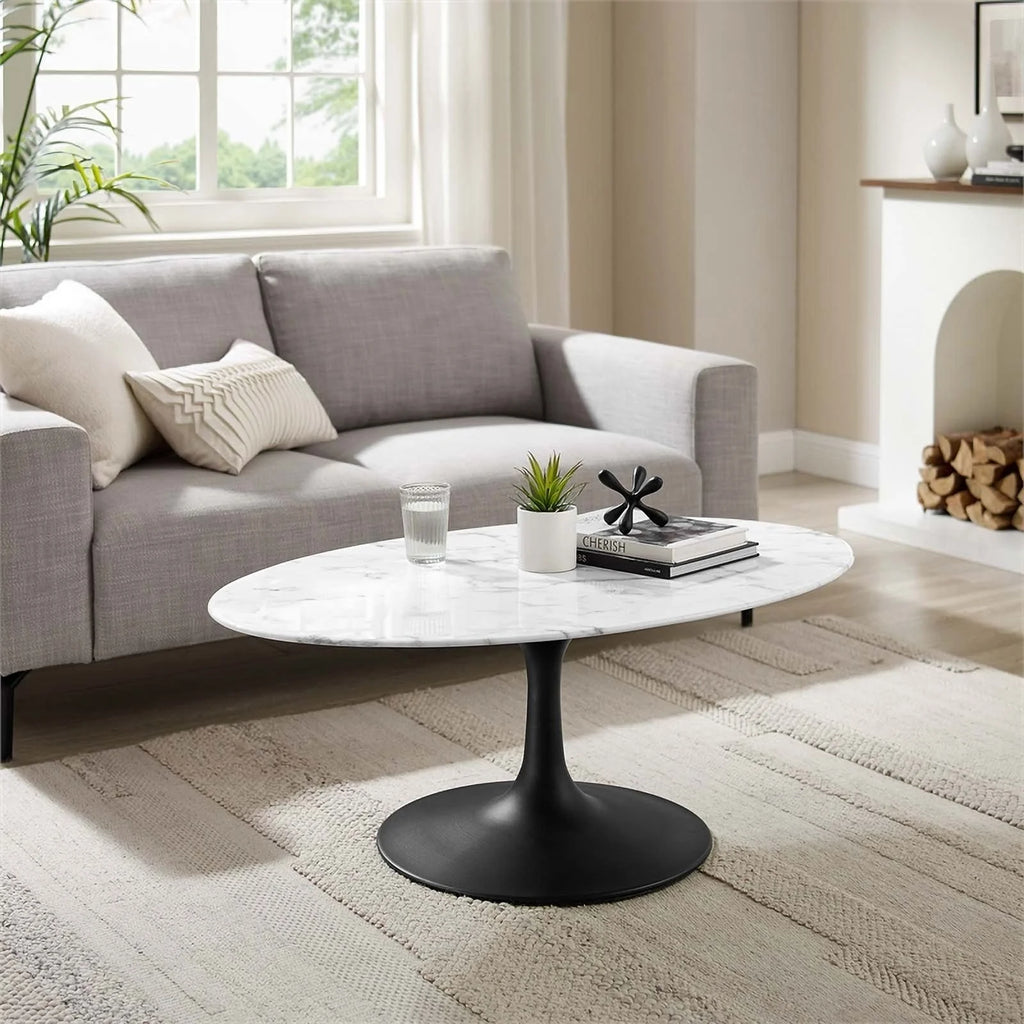 42" Oval Top Modern Metal Coffee Table O223842