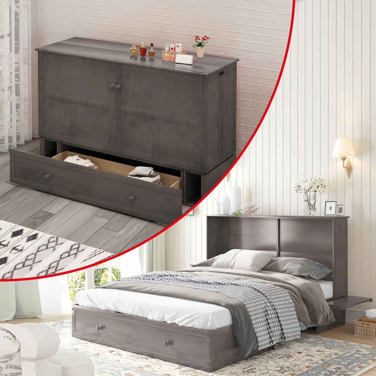 Queen Size Murphy Bed Chest with Foam Mattress W932186
