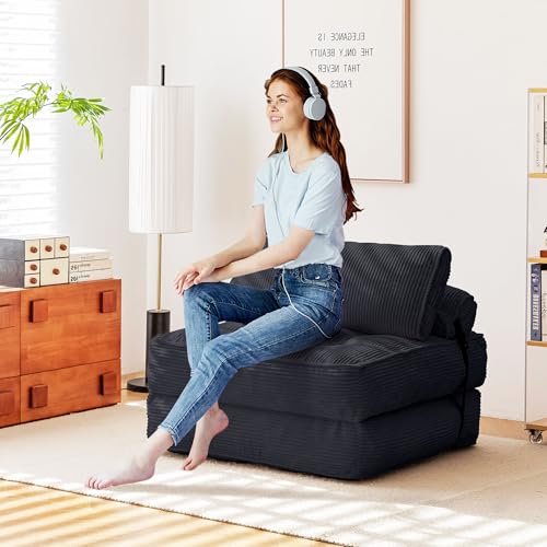 Folding Sofa Bed Convertible Sleeping Chair with Pillow Black G295129