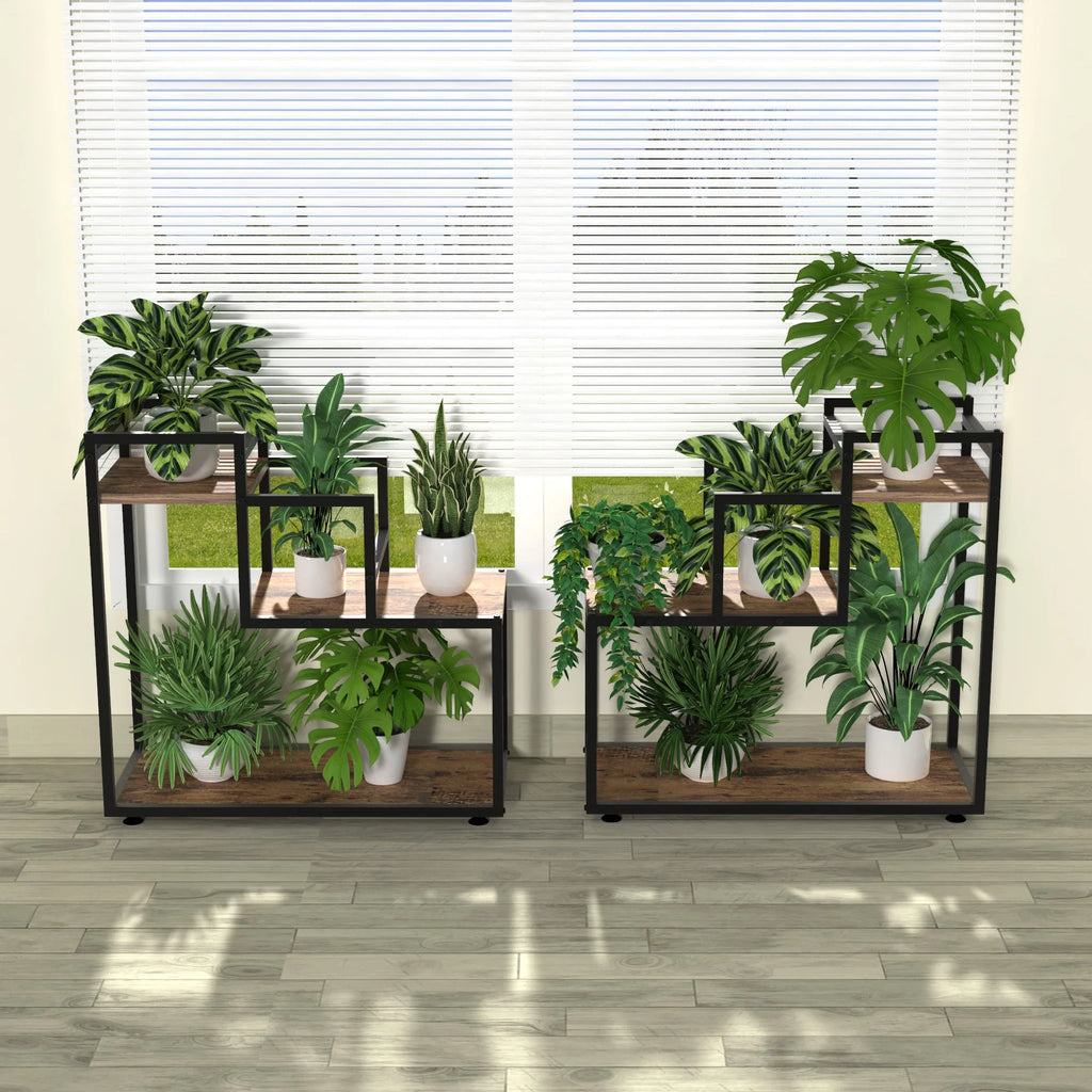 3-Tier Wood Metal Plant Stand D7215