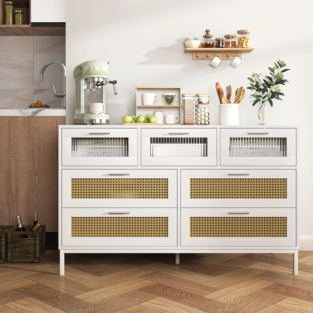 7 Drawer Rattan Wood Dresser D1639