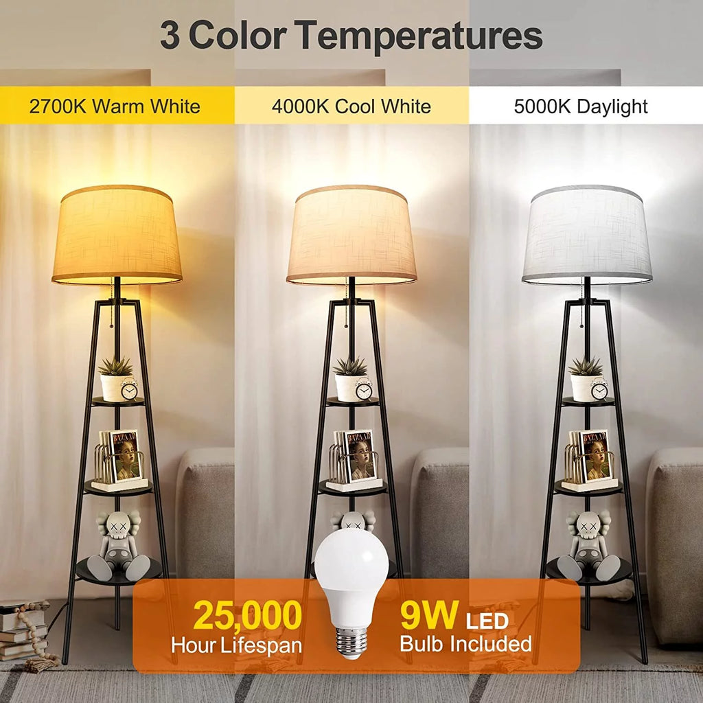 Black Tripod Floor Lamp with Shelves R4678
