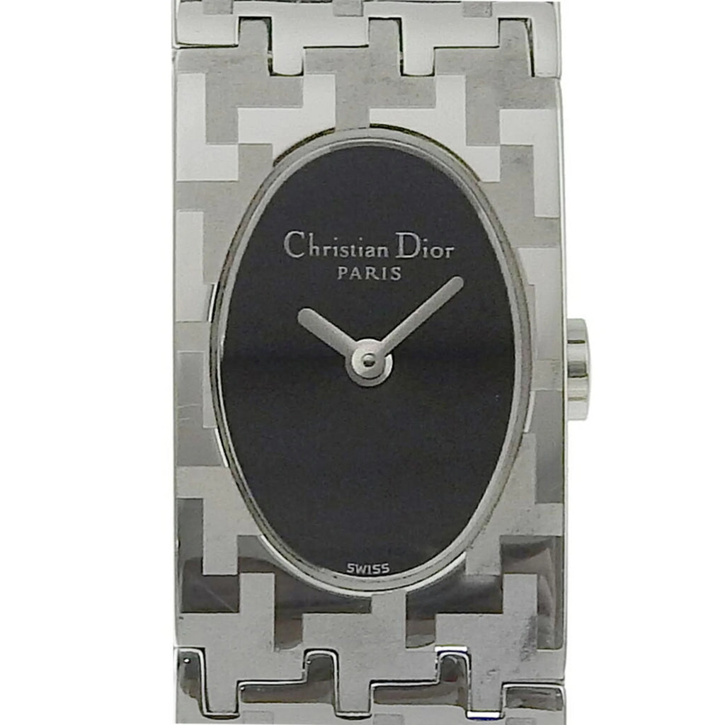 Pre-Owned Stainless Steel Swiss Made Silver Quartz Analog Display Black Dial Ladies Watch T112743