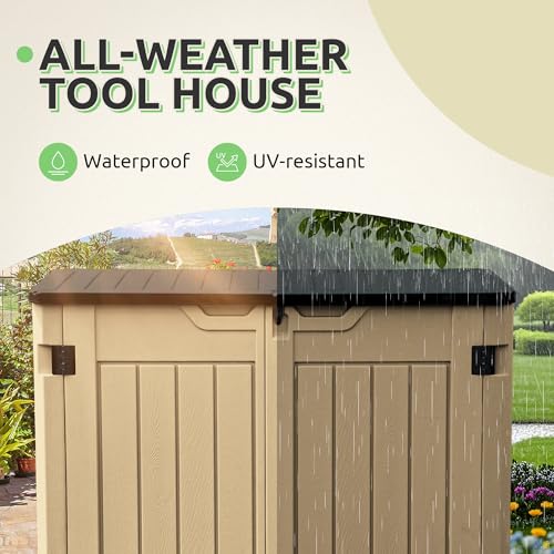 Horizontal Shed with Padlock Latch, 35 Cu Ft Waterproof Light Gray I360