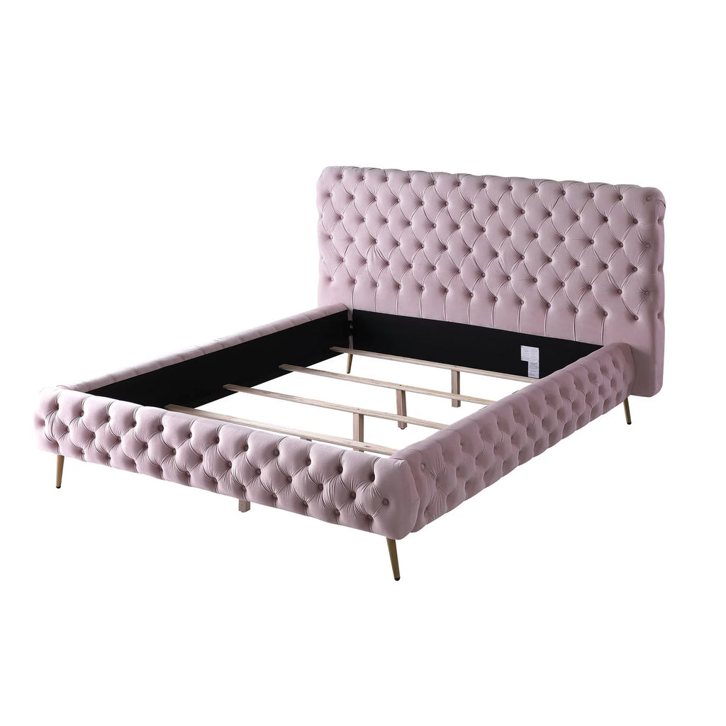 Pink Velvet Platform King Bed G3512