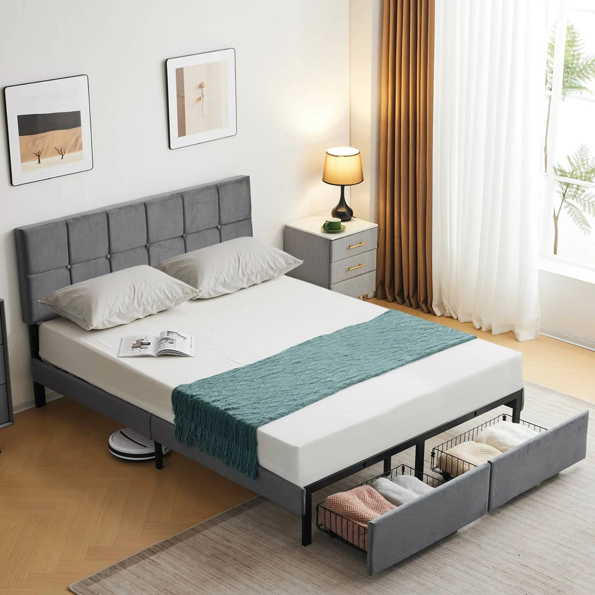 Full Size Platform Bed Frame with 2 Drawers G946