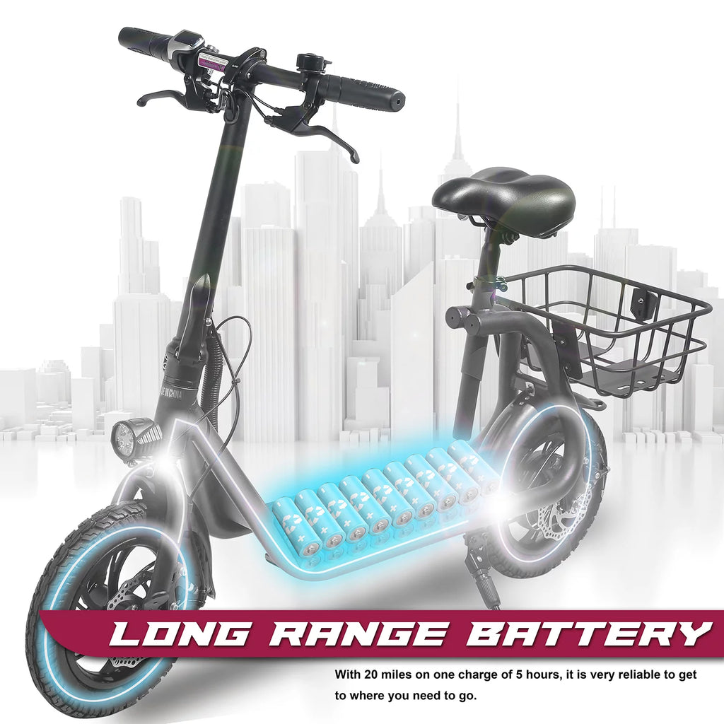 Foldable Electric Scooter with Seat and Carry Basket T340