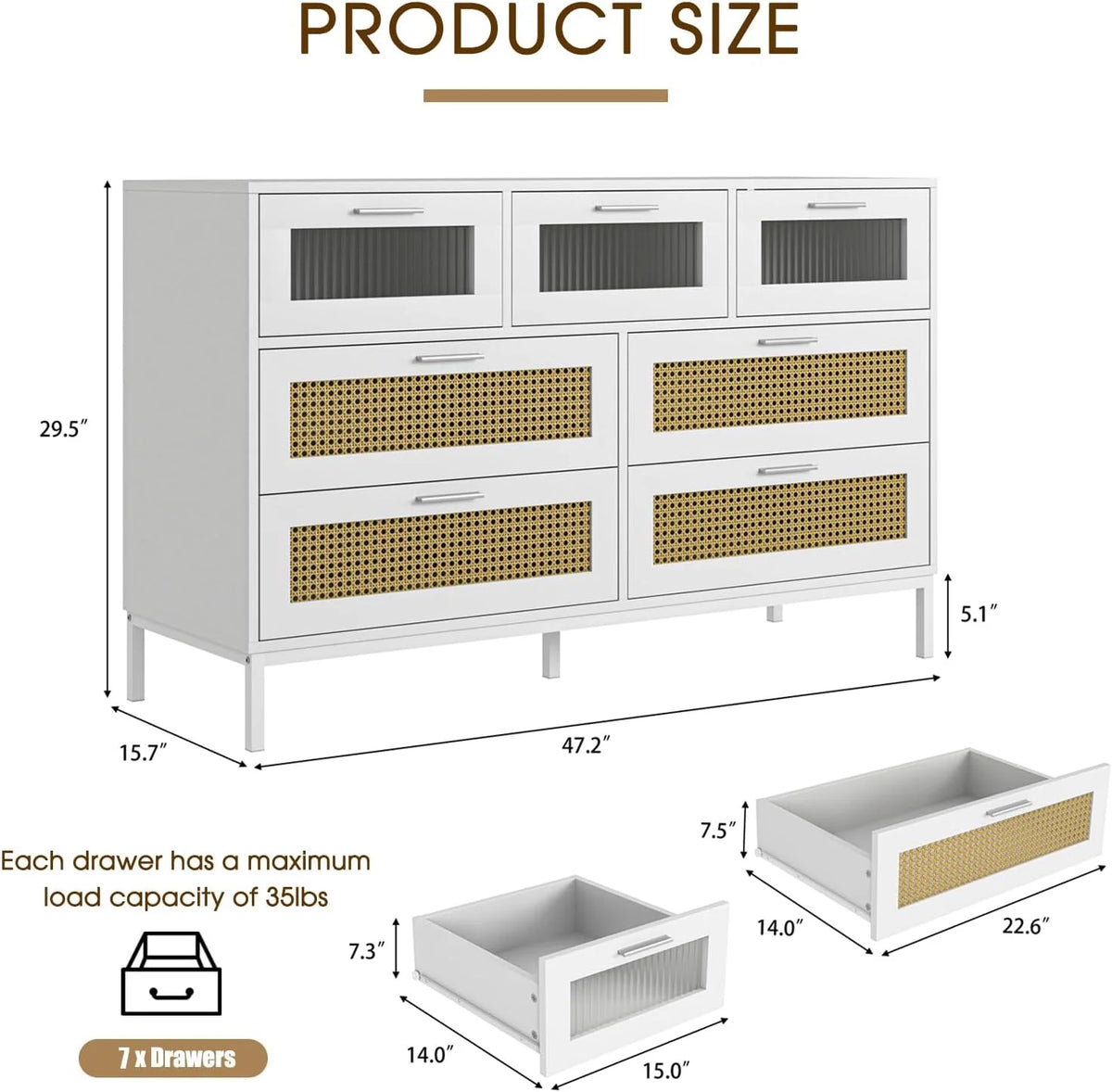 7 Drawer Rattan Wood Dresser D1639