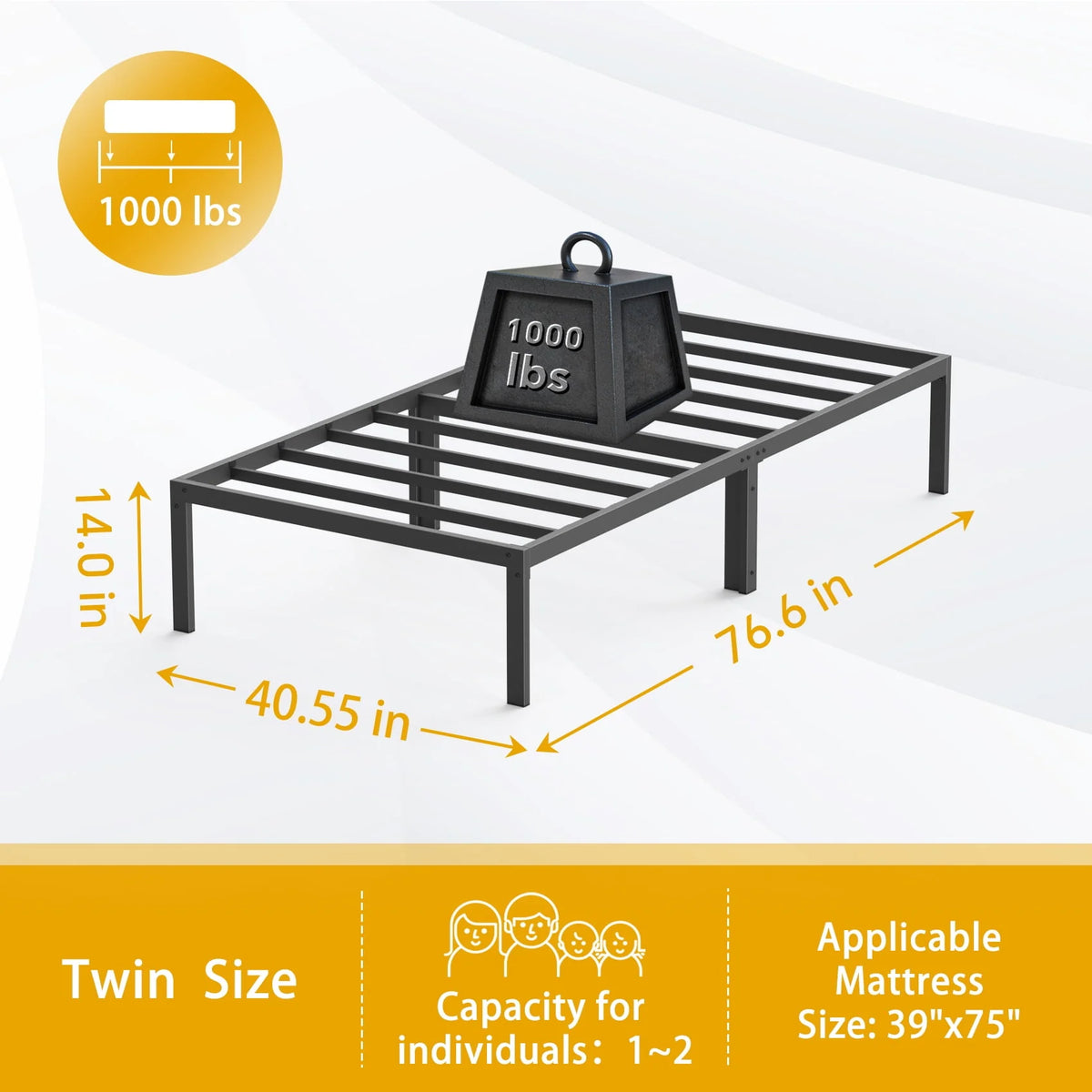 Queen Size Black Metal Platform Bed Frame N953