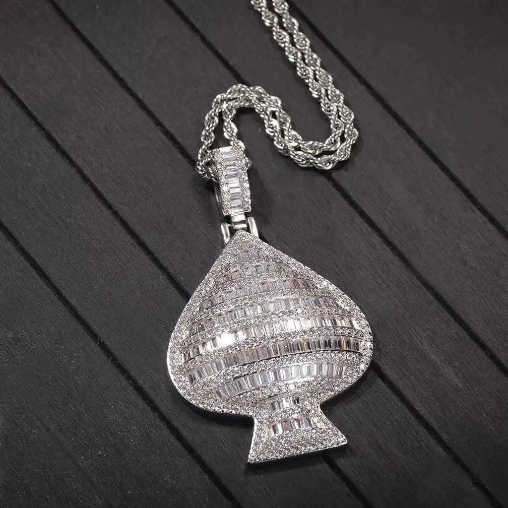 Gold Simulated Diamond Ace of Spades Poker Charm Pendant Necklace K64867