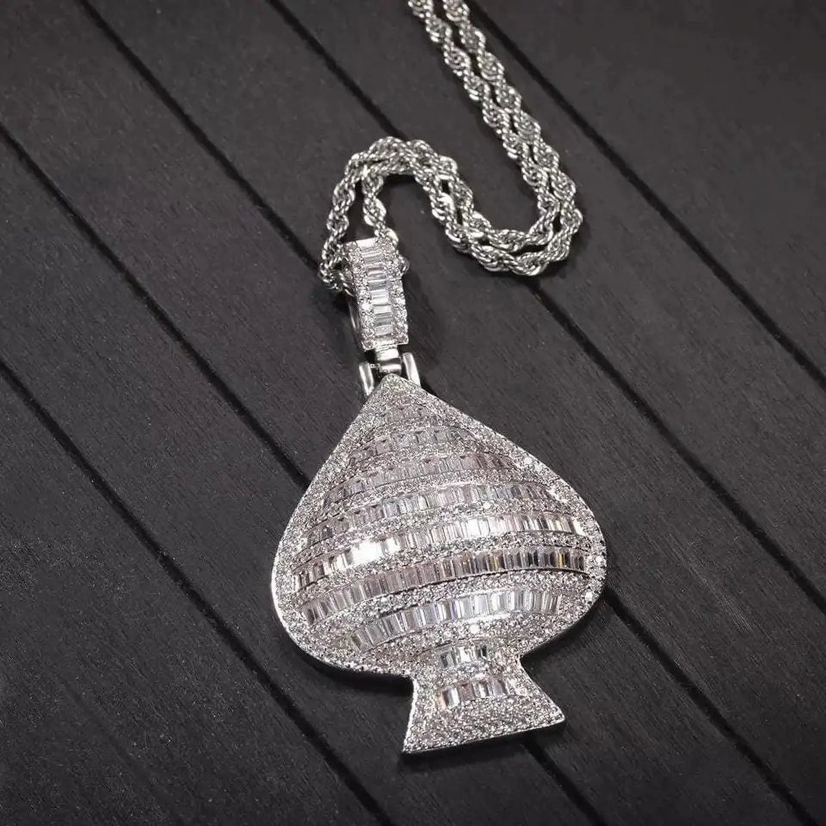 Gold Simulated Diamond Ace of Spades Poker Charm Pendant Necklace K64867