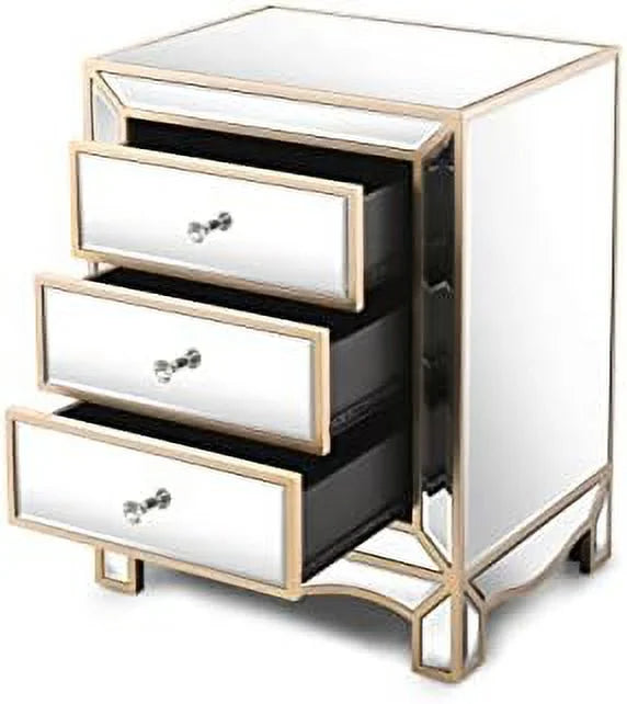 Mirrored Nightstand Bedside Table 3-Drawer Accent End Tables D3805