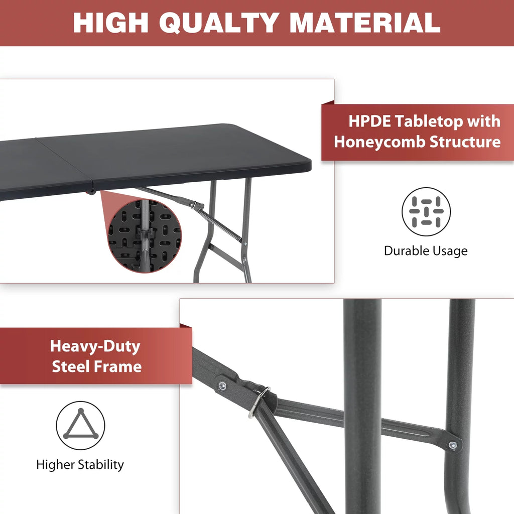 Black 6ft Plastic Folding Table with Carrying Handle K1050