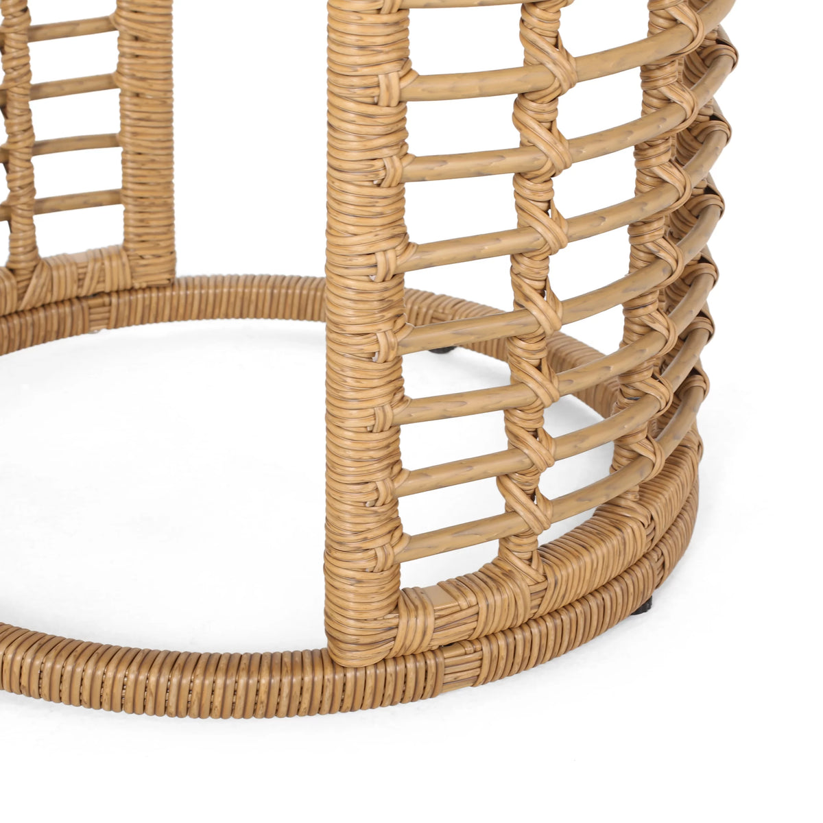 Light Brown Wicker Side Table with Tempered Glass Top F761729