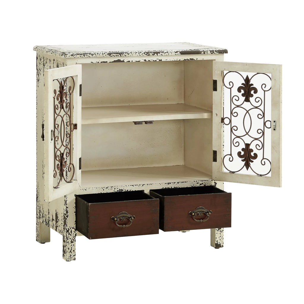 Distressed White 2-Door 2-Drawer Wood and Iron Console Table J212670
