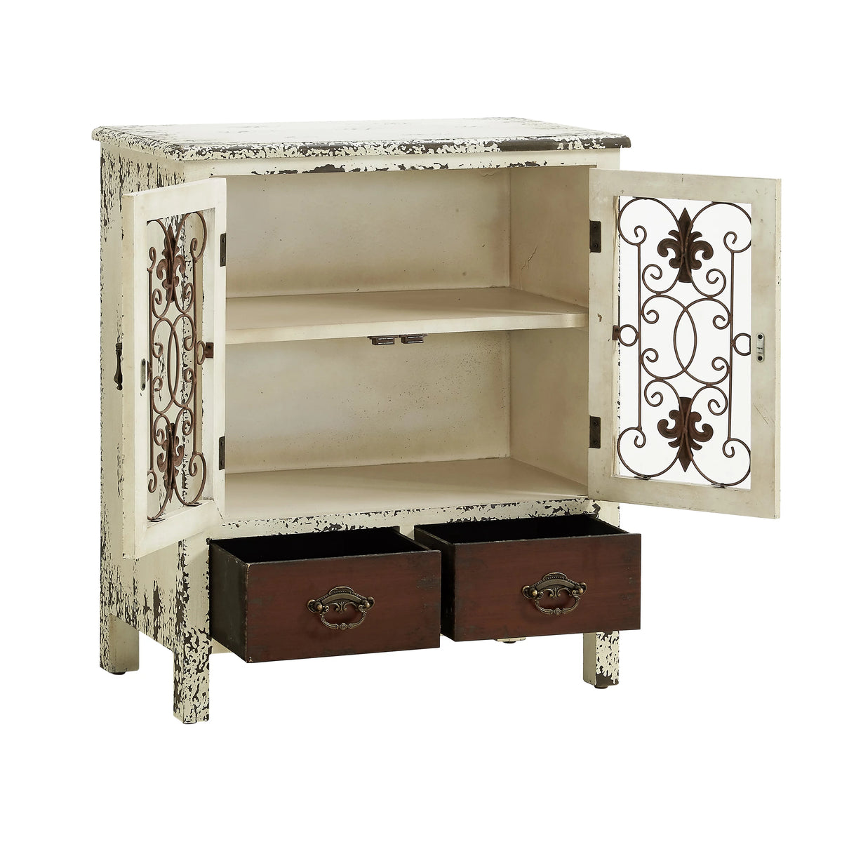 Distressed White 2-Door 2-Drawer Wood and Iron Console Table J212670