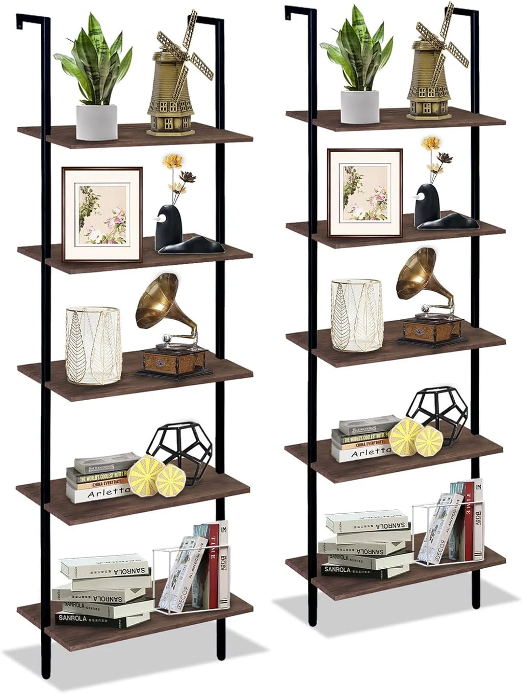 Brown 5-Tier Wood Ladder Shelf G82333