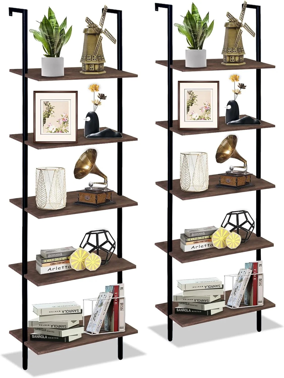 Brown 5-Tier Wood Ladder Shelf G82333