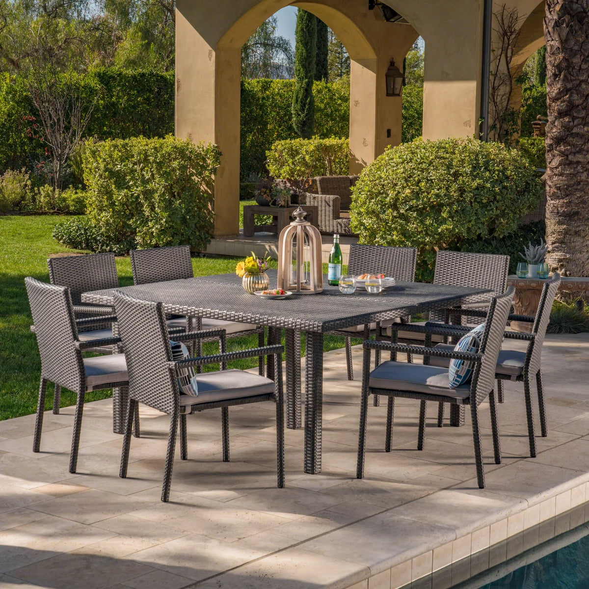 9 Piece Gray Wicker Patio Dining Set N675