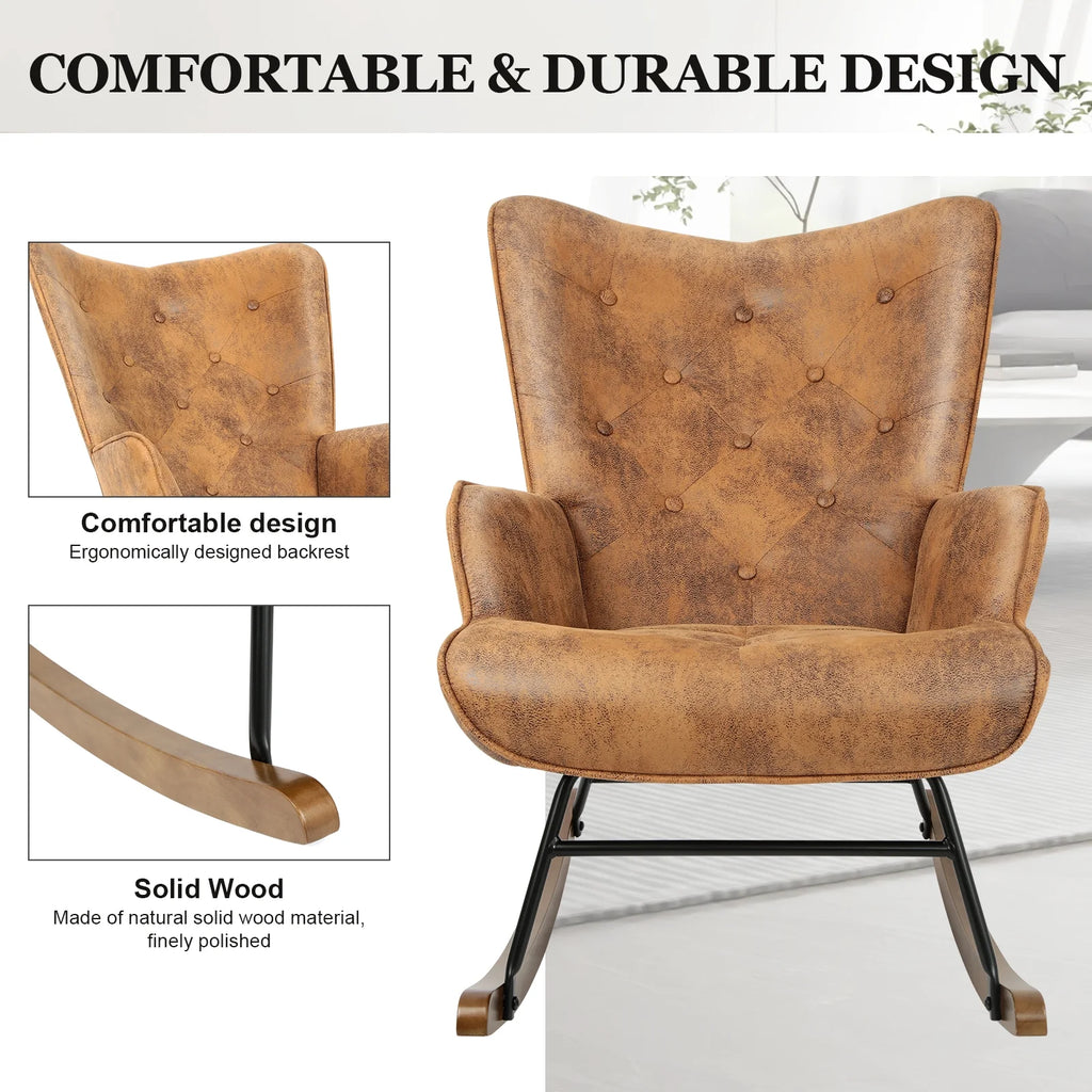 Brown Polyester Rocking Chair with Wooden Base G846
