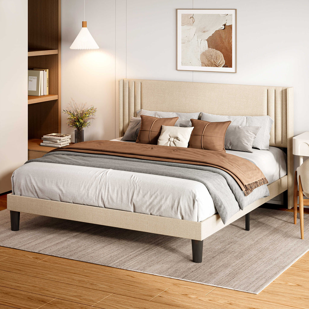 Queen Size Bed Frame with Wingback Headboard Q656