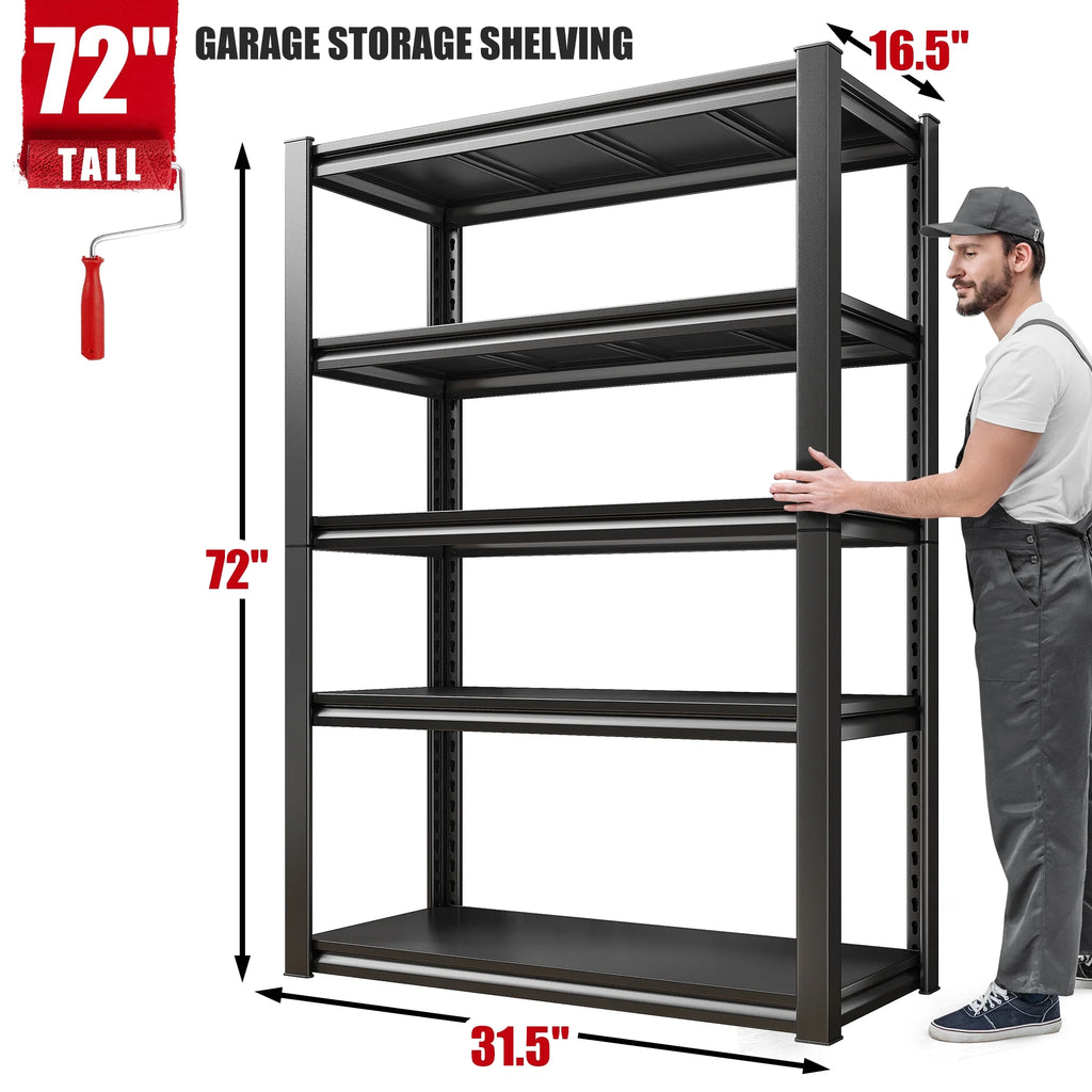 5-Shelf Heavy Duty Adjustable Metal Shelving Unit Black R925