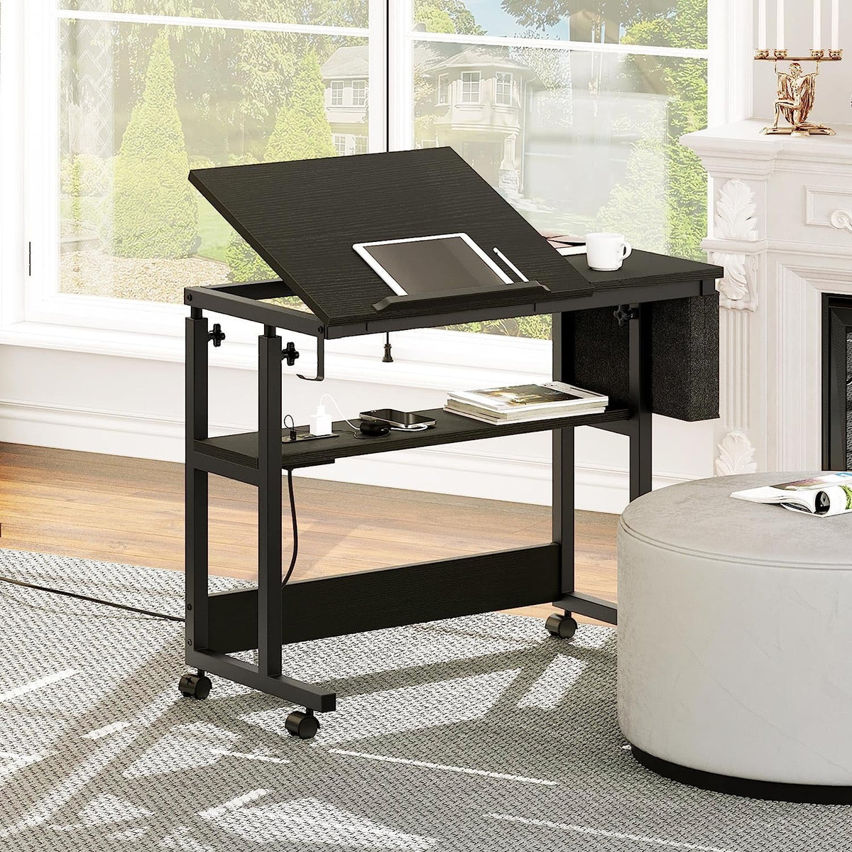 Black Adjustable Standing Desk with Wheels J46144