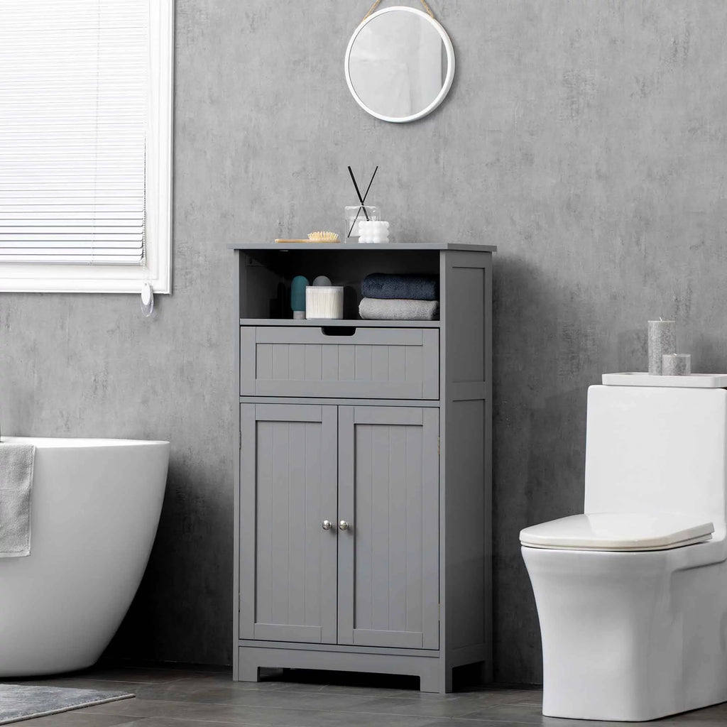 Grey Freestanding Bathroom Storage Cabinet with Drawer and Adjustable Shelf K70029
