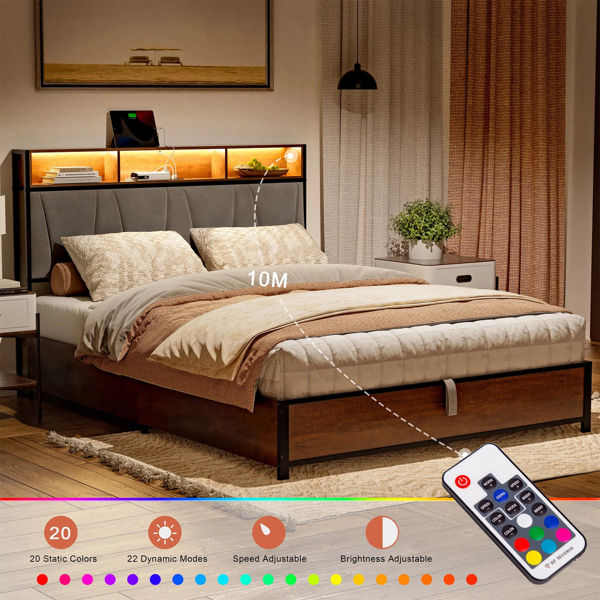 Full Size Lift Up Storage Platform Bed with Wingback Headboard M95199