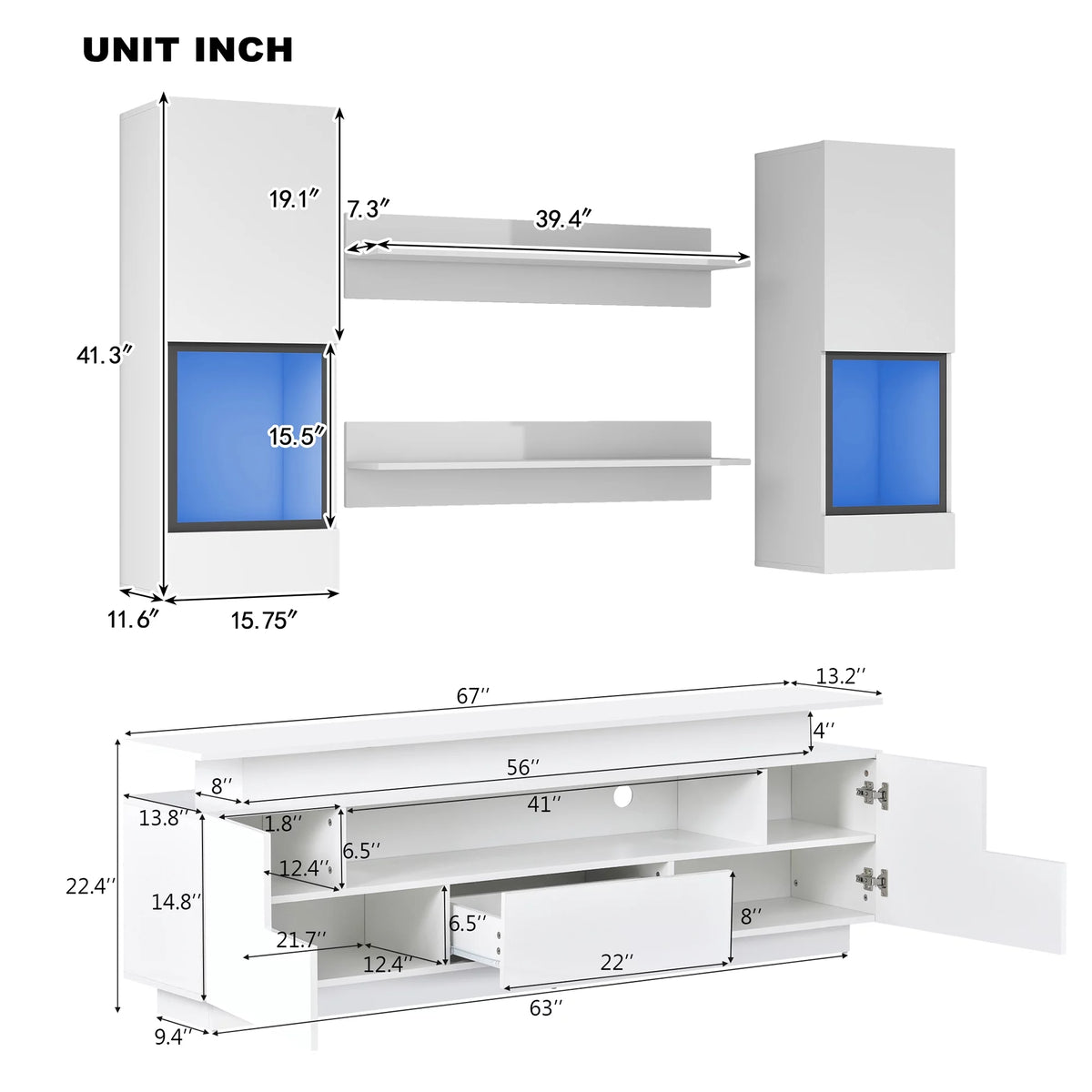 White High Gloss Wall Mounted TV Stand Set F32738