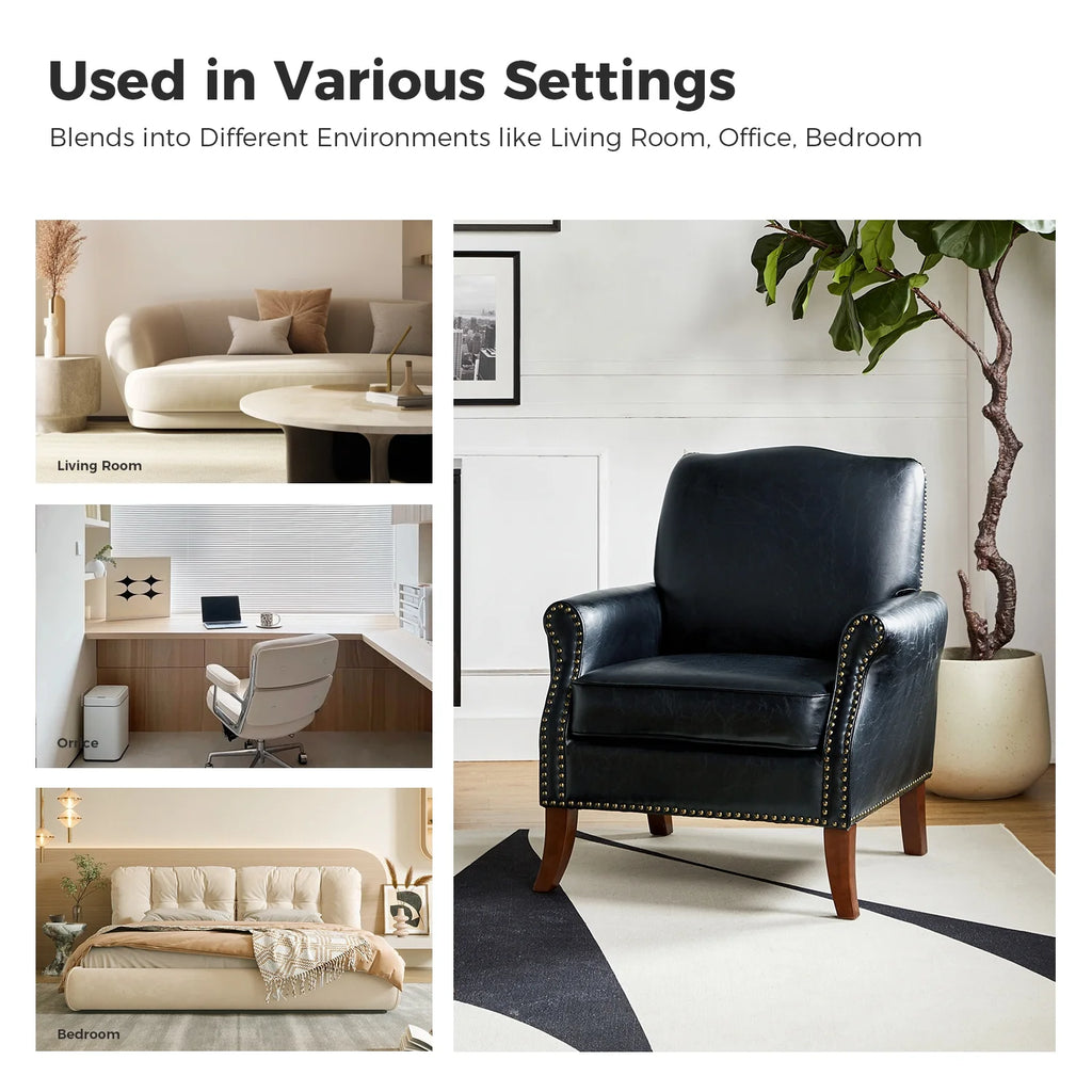 Vegan Leather Upholstered Accent Chair Set of 2 with Solid Wood Legs P895091