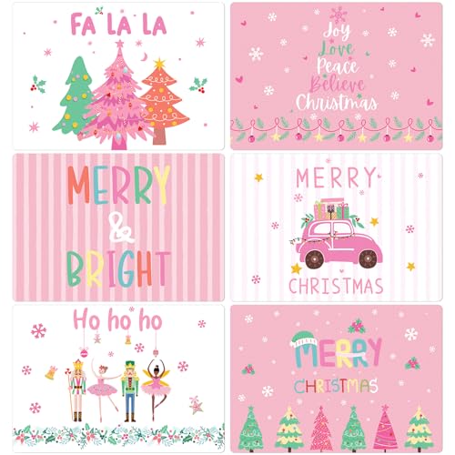 Pink Plastic Christmas Placemats Set of 6 U3171