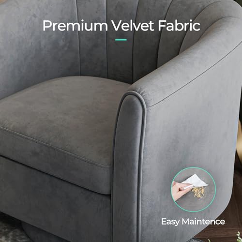 Gray Velvet Swivel Accent Chair with Ottoman D97839