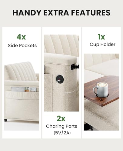3-in-1 Convertible Sleeper Sofa with USB Charging and Side Pockets S24463