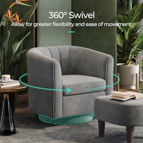 Gray Velvet Swivel Accent Chair with Ottoman D97839