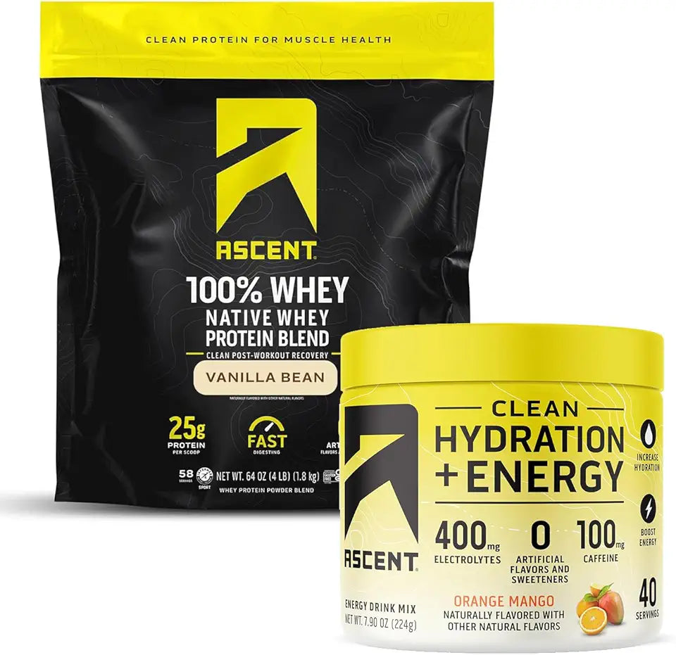 100% Whey Protein Powder Vanilla Bean 4 lb & Electrolytes Orange Mango 40 Servings K704659
