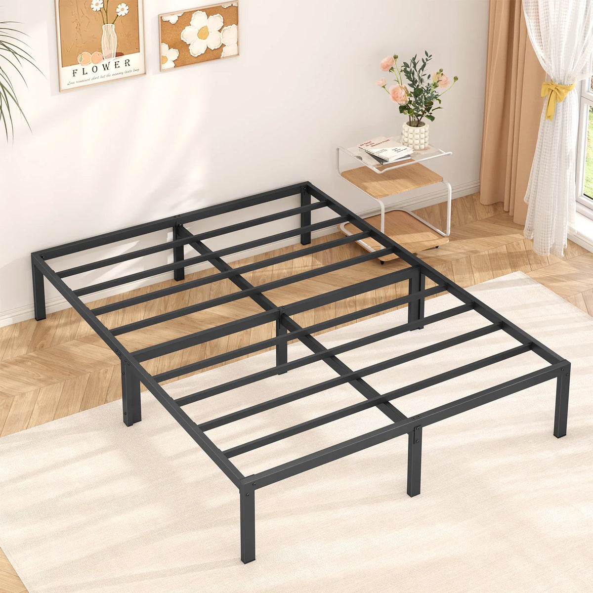 Queen Size Black Metal Platform Bed Frame N953
