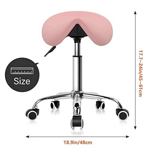 PU Leather Adjustable Rolling Saddle Stool with Wheels Black P141